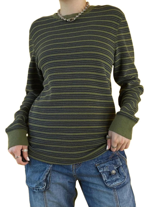 Elisaria – Chemise rayée à manches longues et col rond