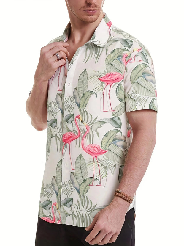 Darnulf - Kurzarmhemd mit tropischem Flamingo-Print