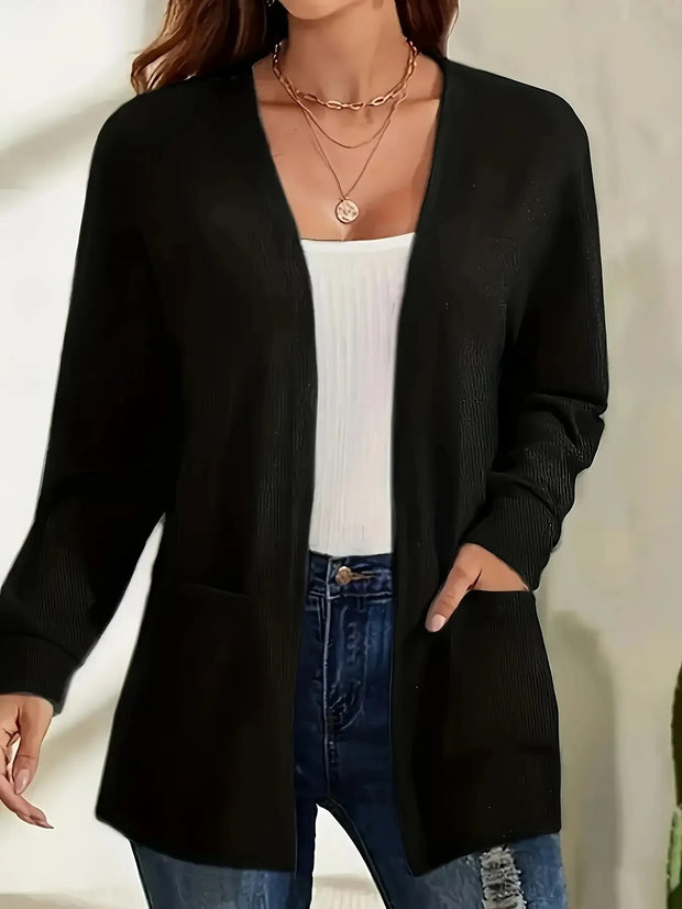 Magdalena – Stilvolle Strickjacke mit offener Front & Taschen