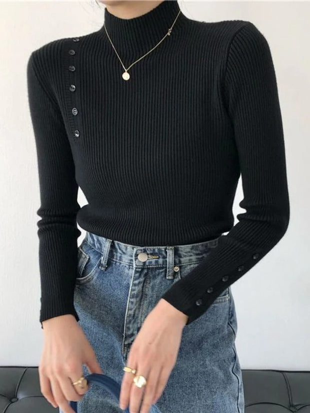 Friedrich – Pull élégant avec boutons décoratifs et col montant