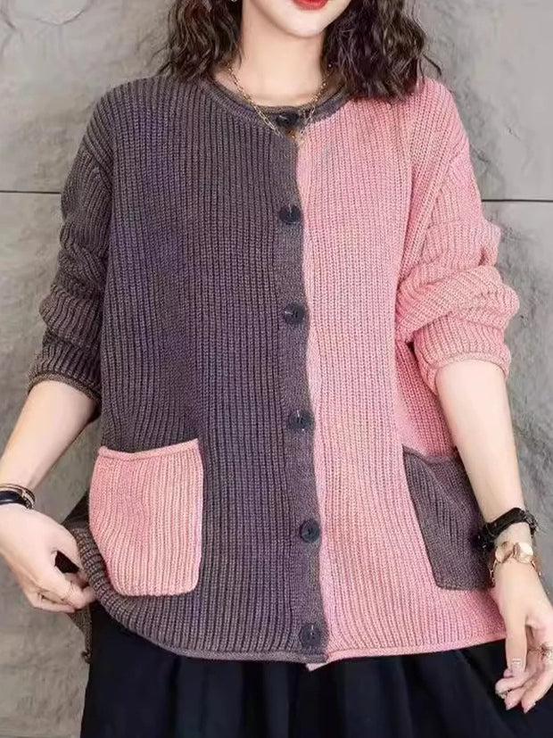Elisaria - Cardigan élégant en maille avec dégradé de couleurs et boutons