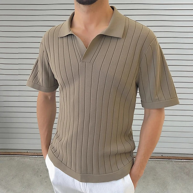 Darnulf - Geripptes Poloshirt mit offenem Kragen