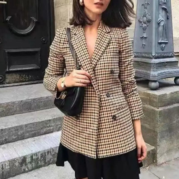 Edeltraud - Klassischer Doppelreihiger Blazer mit Karomuster