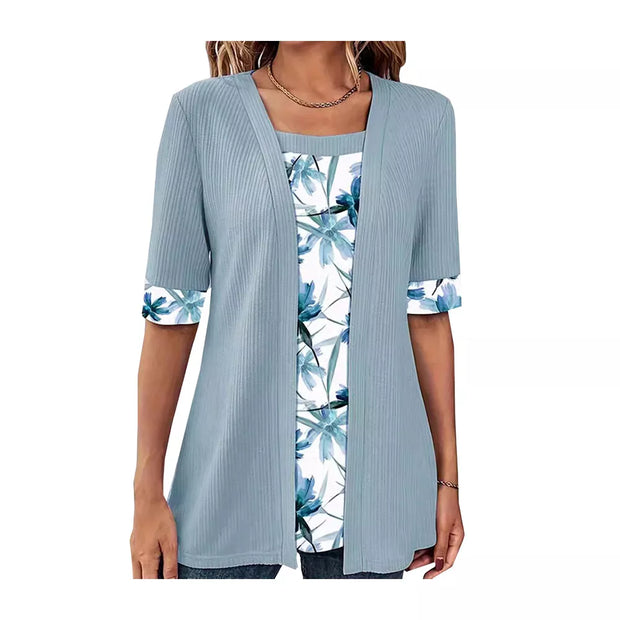 Carlotta - Modisches Fake-Zweiteiler-Shirt mit Print