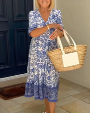 LINA - Robe d'été à imprimé bleu
