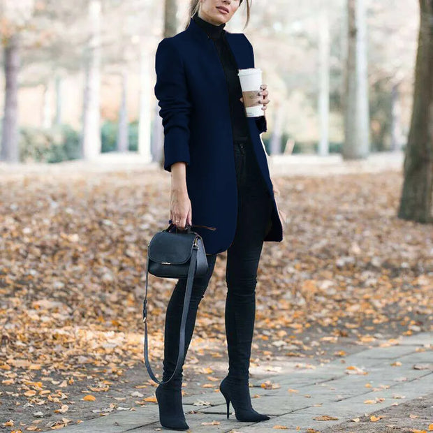 Connie - Fashion Solid Neck Wollmantel