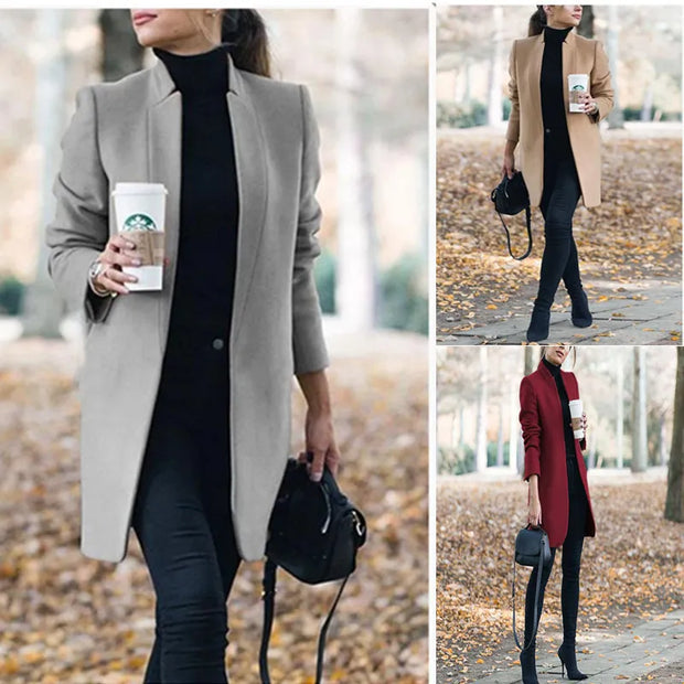 Connie - Fashion Solid Neck Wollmantel