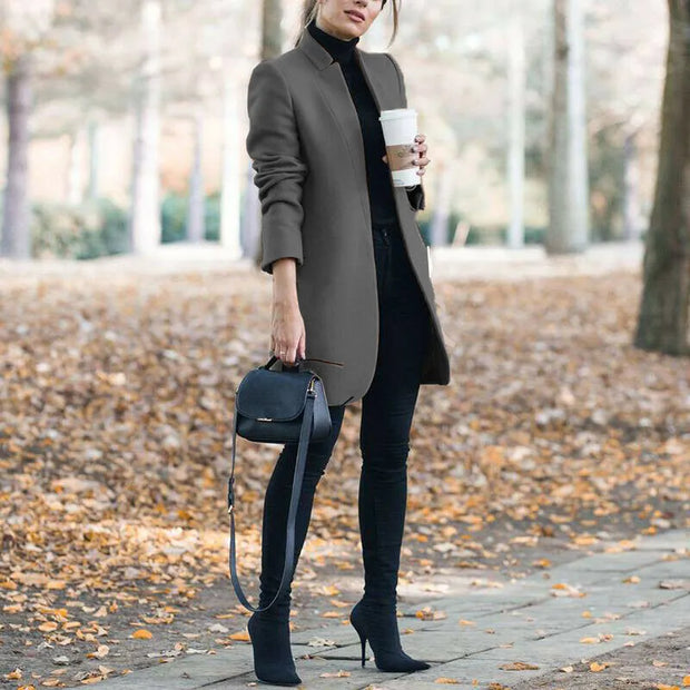 Connie - Fashion Solid Neck Wollmantel