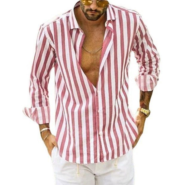 FELI - Chemise homme à manches longues et revers rayés