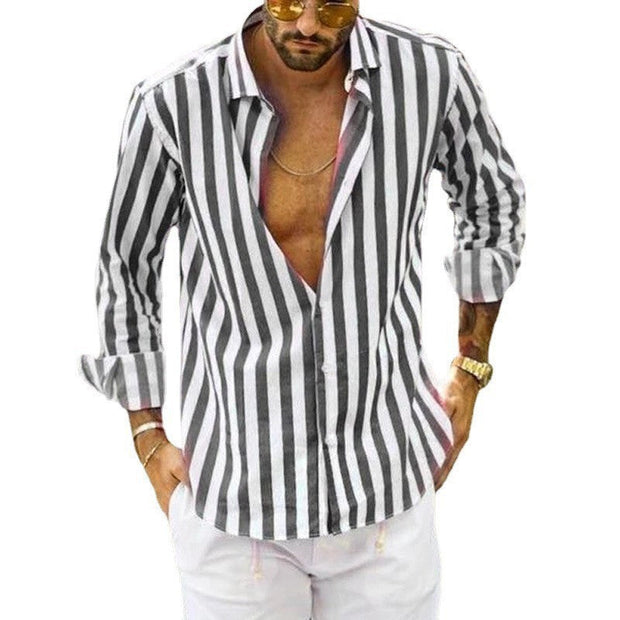 FELI - Chemise homme à manches longues et revers rayés