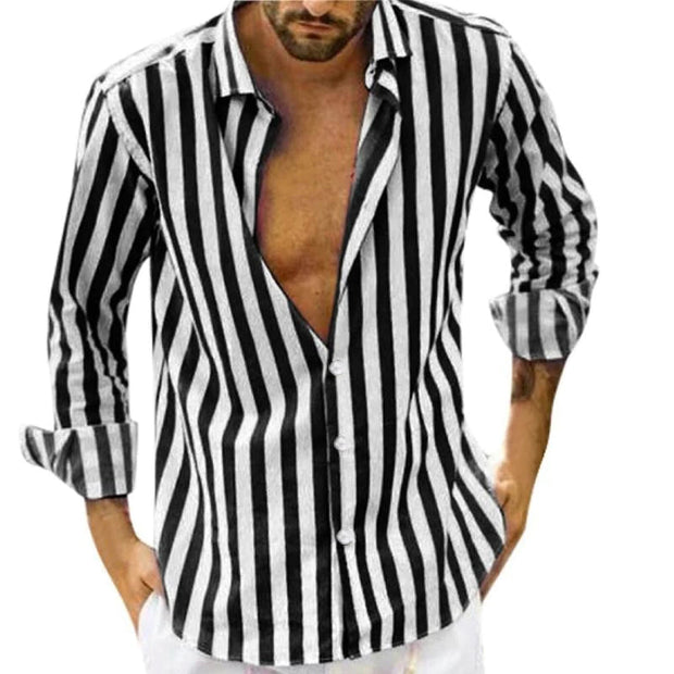 FELI - Chemise homme à manches longues et revers rayés