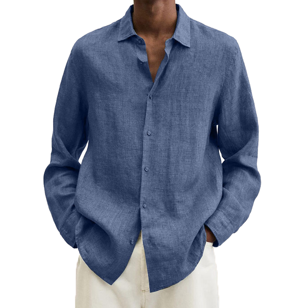 ENZO - Chemise à revers pour homme en coton et lin