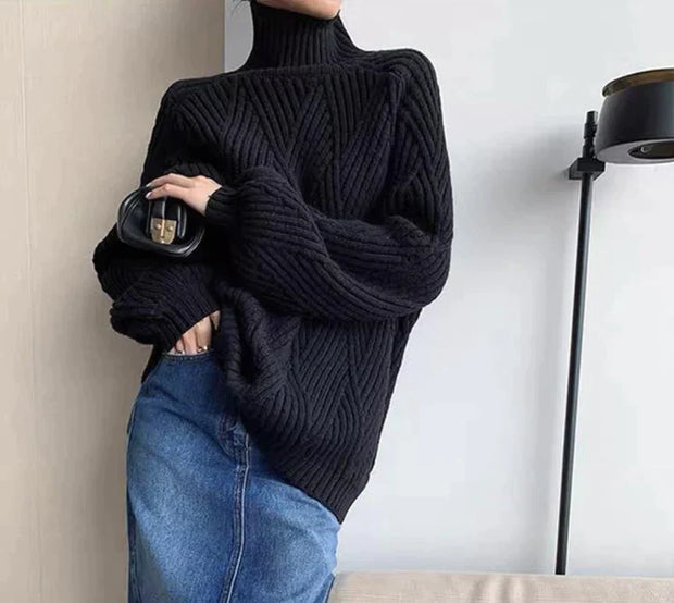 Julie - Pull col roulé noir