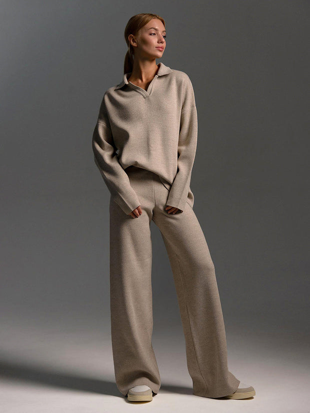 Myrna - Pull col polo tricoté et pantalon large