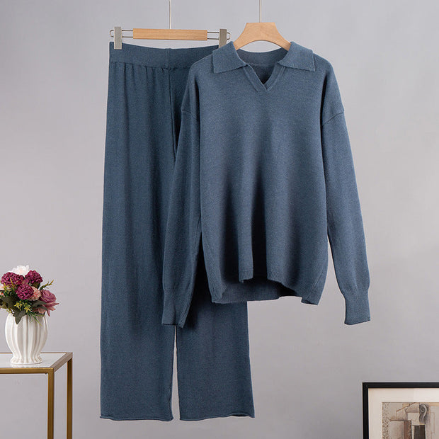 Myrna - Pull col polo tricoté et pantalon large