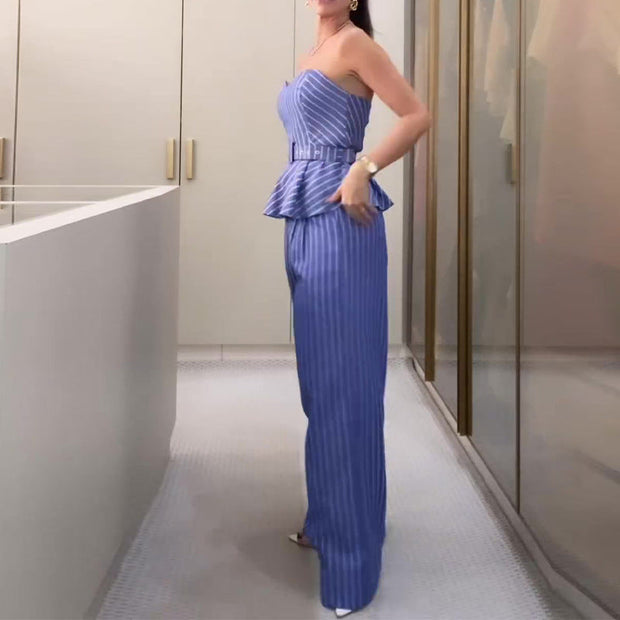 Jaymie - Ensemble haut tube et pantalon imprimé à rayures tendance