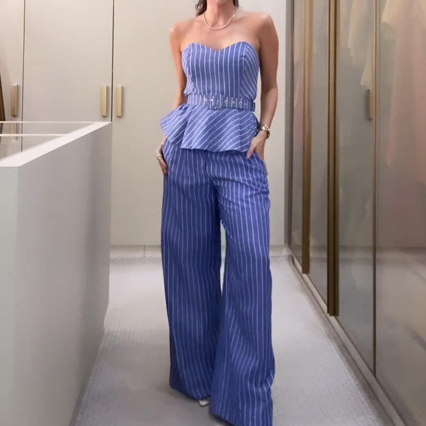 Jaymie - Ensemble haut tube et pantalon imprimé à rayures tendance
