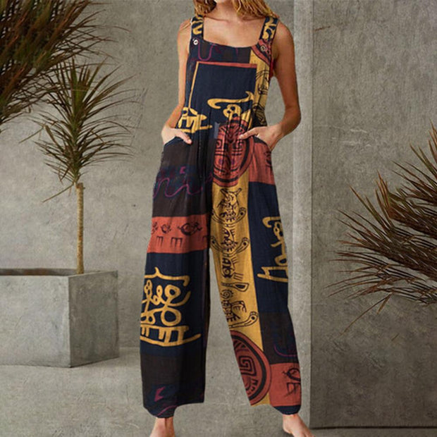 CLAIRE - Vintage Print Weites Bein Jumpsuit