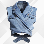 Nelia - Gilet en jean et chemisier à manches bouffantes