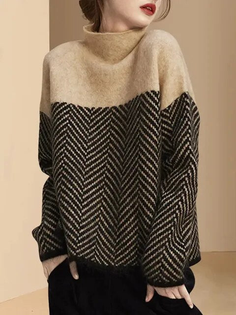 Olive - Gespleißte, weiche Pullover mit mittlerem Kragen