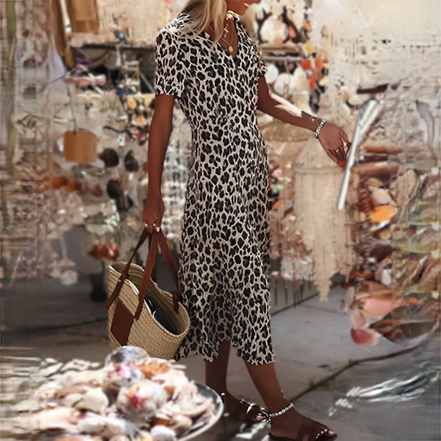 FREJA - Robe longue à imprimé léopard