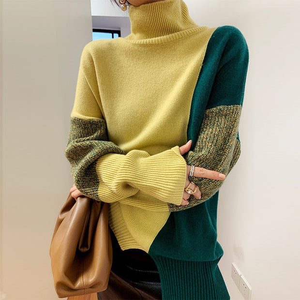 Jeana - pull col roulé de couleur contrastée