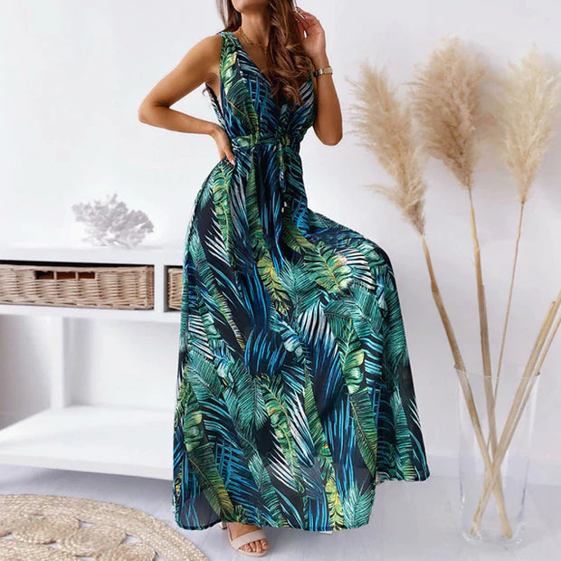 VICTORIA - Robe longue à col en V profond