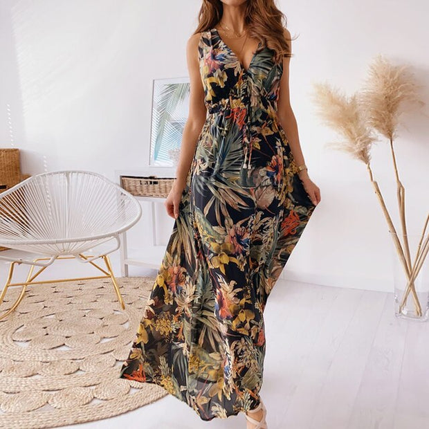 VICTORIA - Robe longue à col en V profond