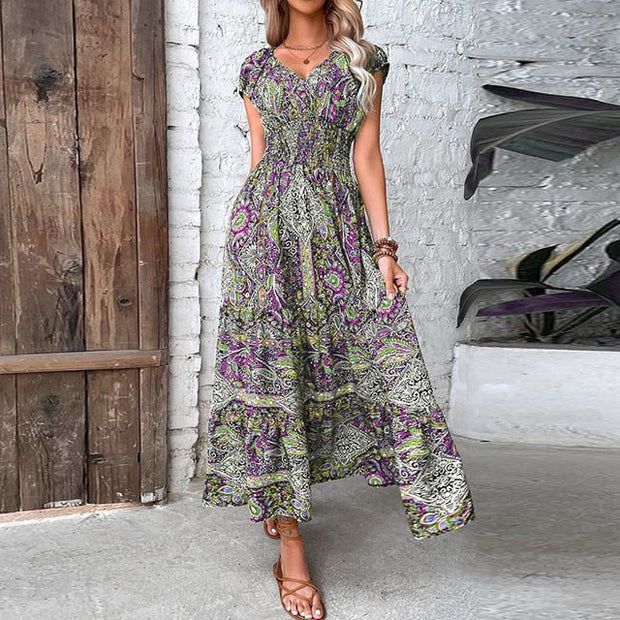 PENELOPE - Frauen Vintage Print Langes Kleid
