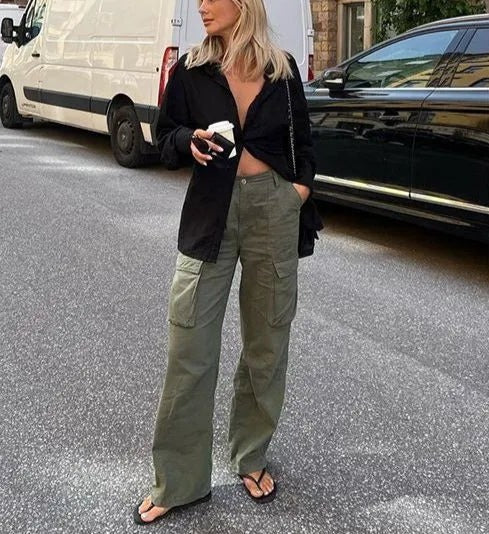 Paula - pantalon cargo coupe droite
