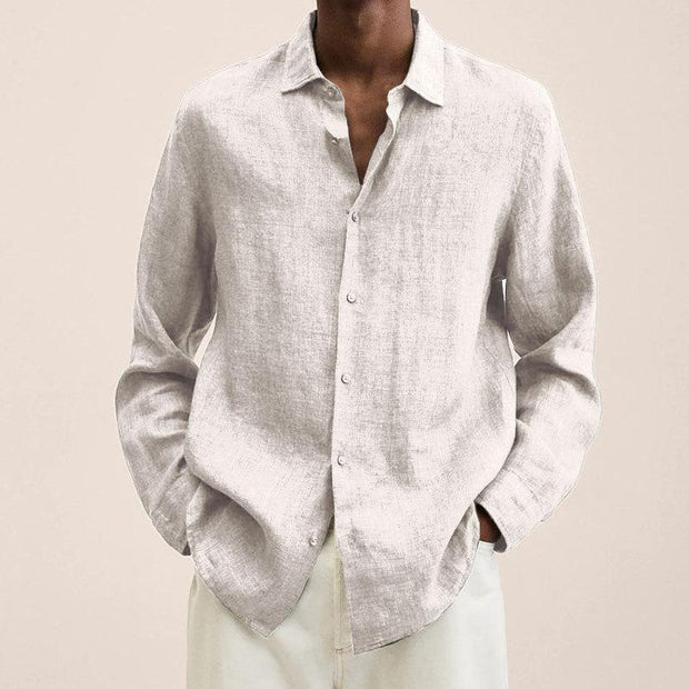 ENZO - Chemise à revers pour homme en coton et lin