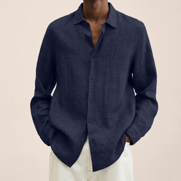 ENZO - Chemise à revers pour homme en coton et lin