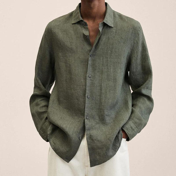 ENZO - Chemise à revers pour homme en coton et lin