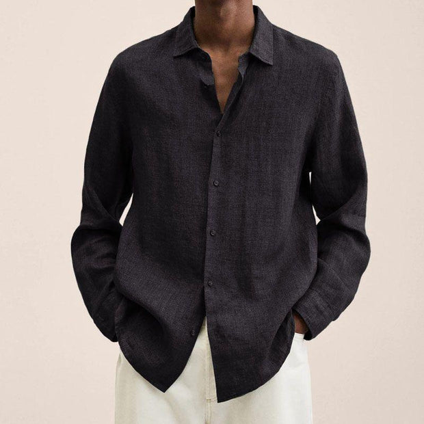 ENZO - Chemise à revers pour homme en coton et lin