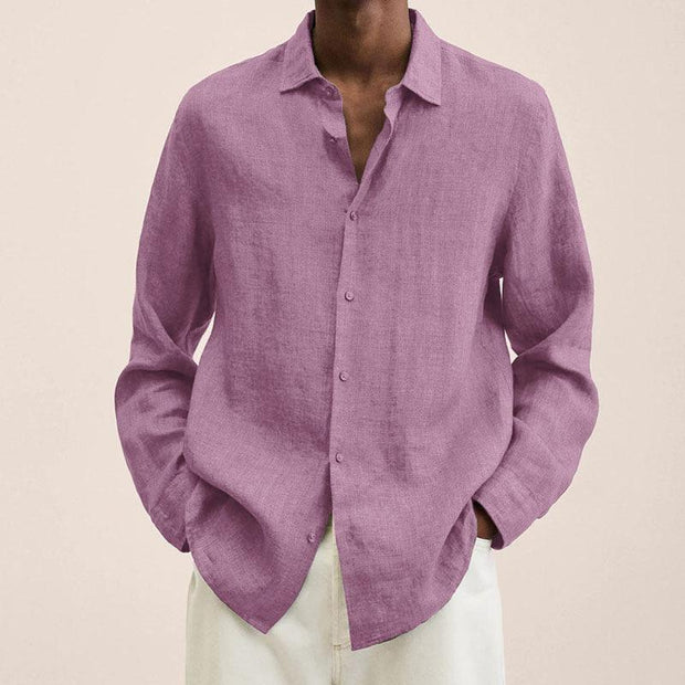 ENZO - Chemise à revers pour homme en coton et lin