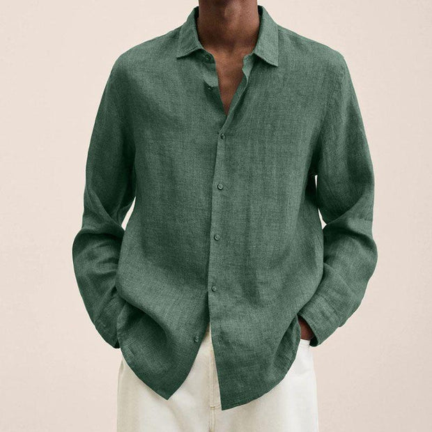 ENZO - Chemise à revers pour homme en coton et lin