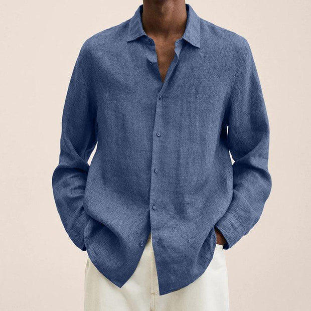 ENZO - Chemise à revers pour homme en coton et lin