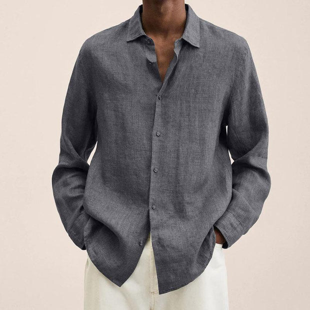 ENZO - Chemise à revers pour homme en coton et lin