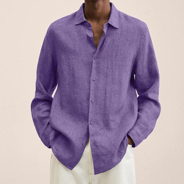 ENZO - Chemise à revers pour homme en coton et lin