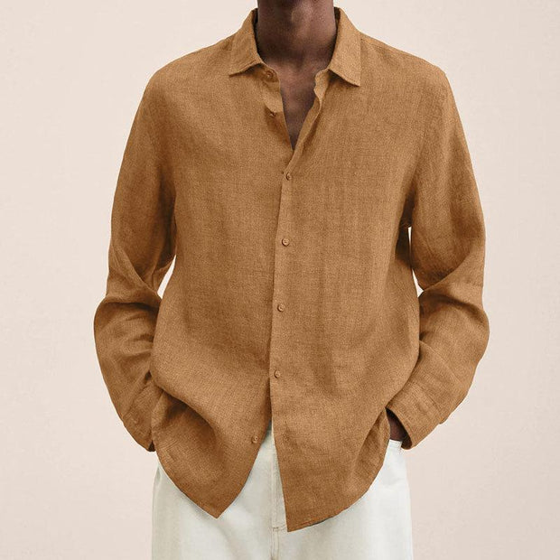 ENZO - Chemise à revers pour homme en coton et lin