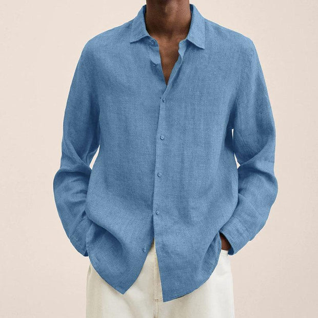 ENZO - Chemise à revers pour homme en coton et lin