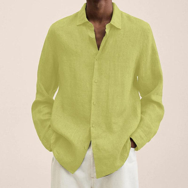 ENZO - Chemise à revers pour homme en coton et lin