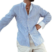 GREG - Chemise homme à manches longues à rayures irrégulières et surpiqûres décoratives