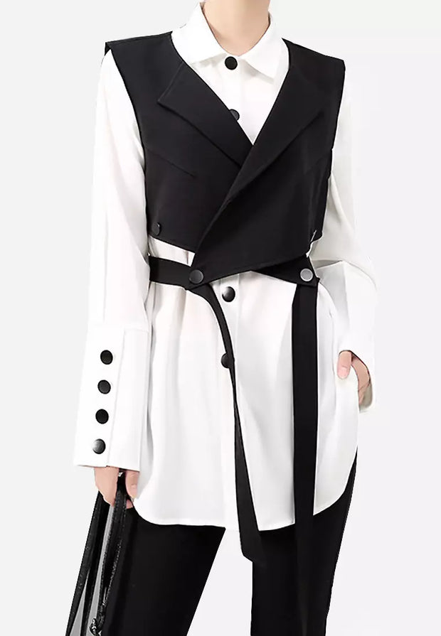Conie - Ensemble noir composé d'un gilet et d'un chemisier à manches longues